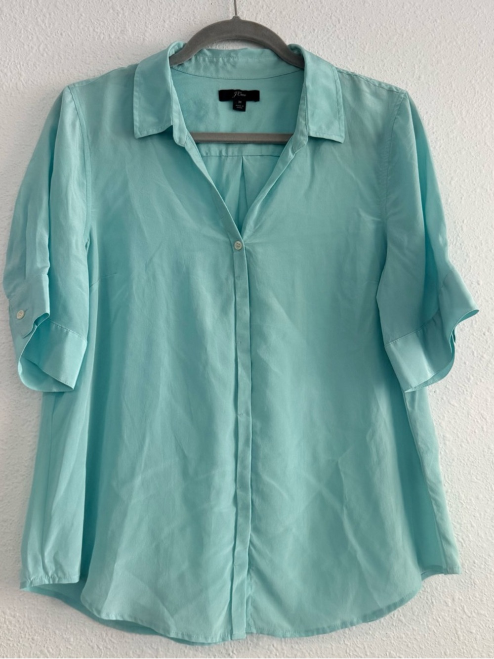 J. Crew 100% Silk Short Sleeve Button Down Shirt Size M